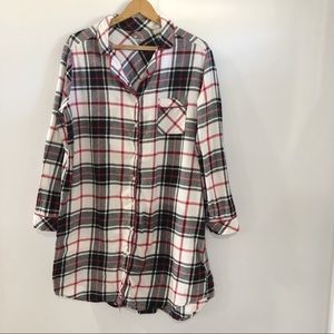 Liz Claiborne Nightshirt Plaid Gown Button Sleep shirt red and black